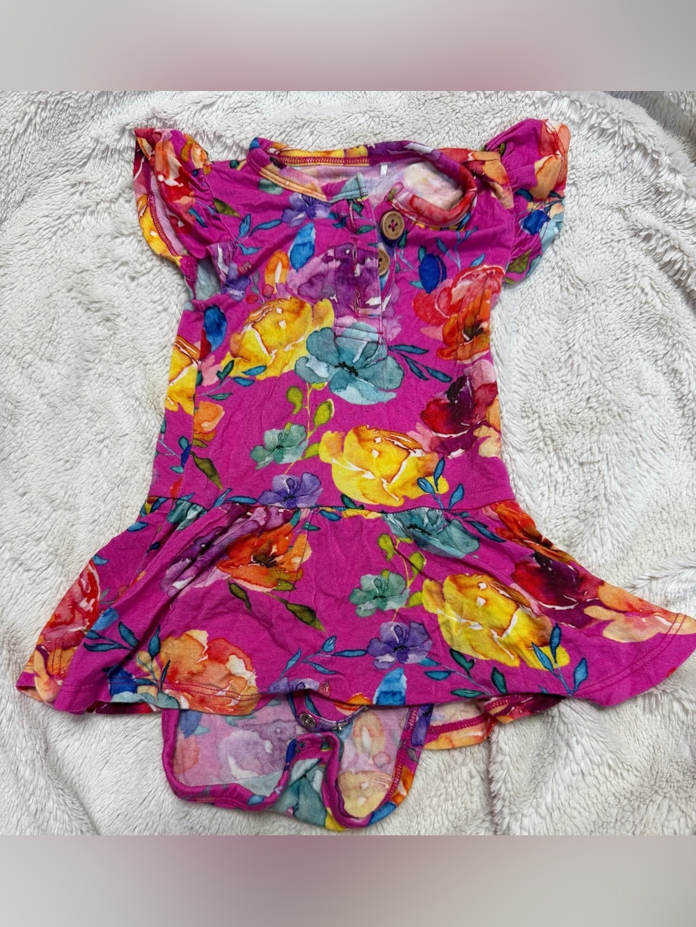 Bright Fuchsia Floral Baby Dress Twirl Onesie Dress
